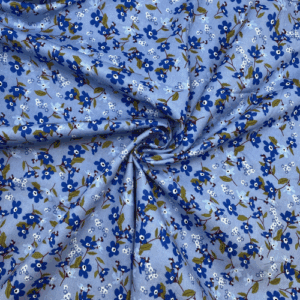 Tissu Coton imprimé Bouquet fleuri bleu fond BLEU – Par 10 cm