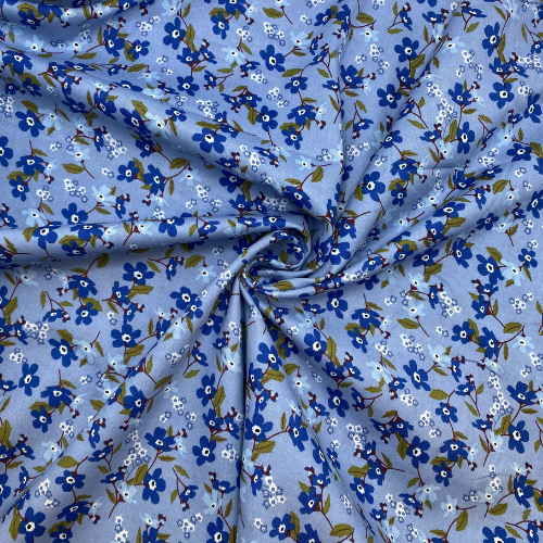Tissu Coton imprimé Bouquet fleuri bleu fond BLEU – Par 10 cm