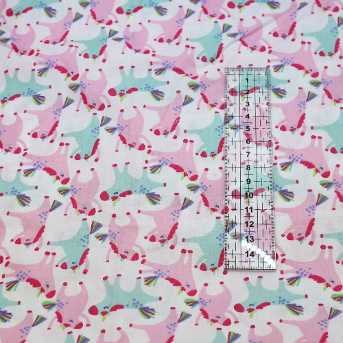 Tissu coton Licornes roses et turquoise